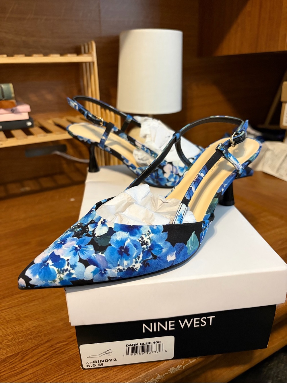 Nine West Blue Floral Pointed Slingback Pumps